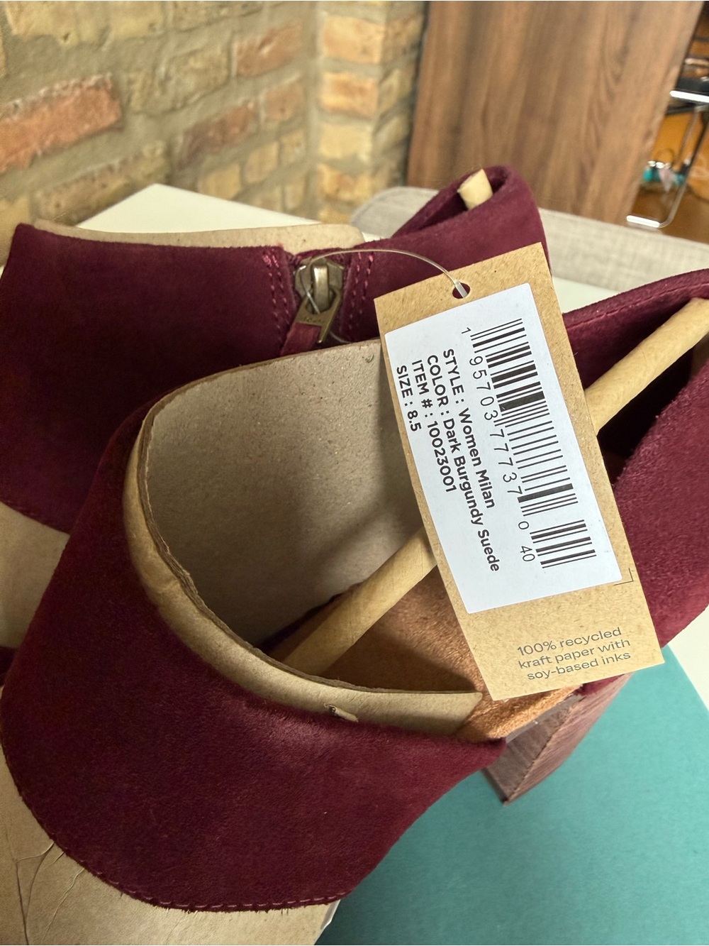 TOMS Women's Maroon Milan Suede Block Heel Ankle Booties - Picture 3 of 6
